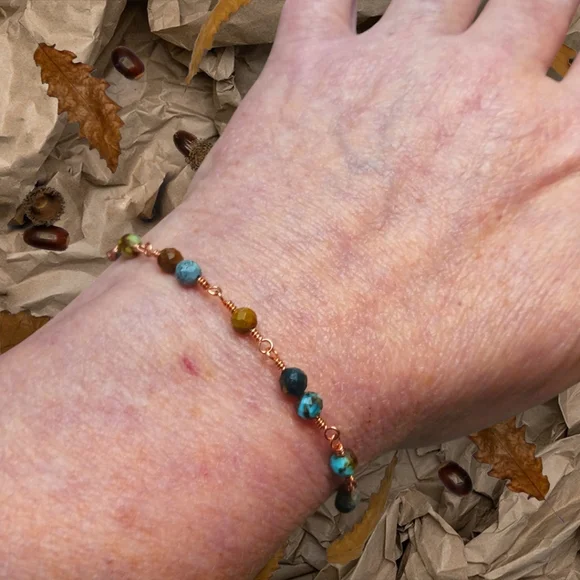 Artisan Copper Wire Wrap Bracelet with African Turquoise Beads - Picture 4 of 4